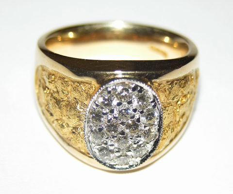 Gold Nugget and Diamond Ring